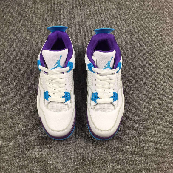 Nike Air Jordan 4 Retro “Hornets” White Blue Purple Basketball Men !!! CYBER MONDAY SALE !!!