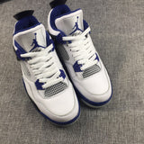 Nike Air Jordan 4 Retro Motosports White Black Blue Basketball Men !!! CYBER MONDAY SALE !!!