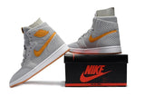 Nike Air Jordan 1 High Retro Flyknit Grey Orange Shoes Basketball Men !!! CYBER MONDAY SALE !!!